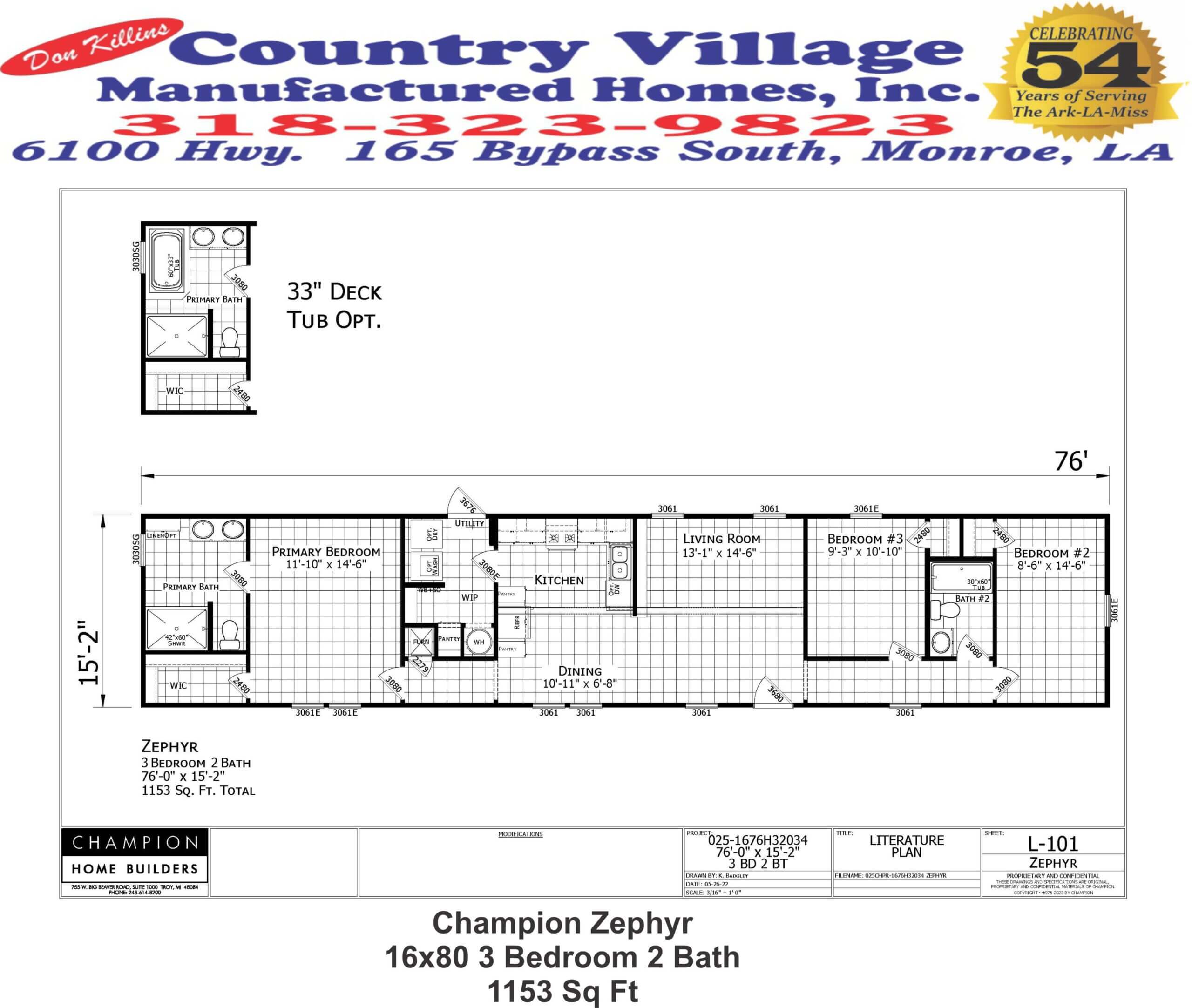 Champion Zephyr 16x80 3+2 Floorplan