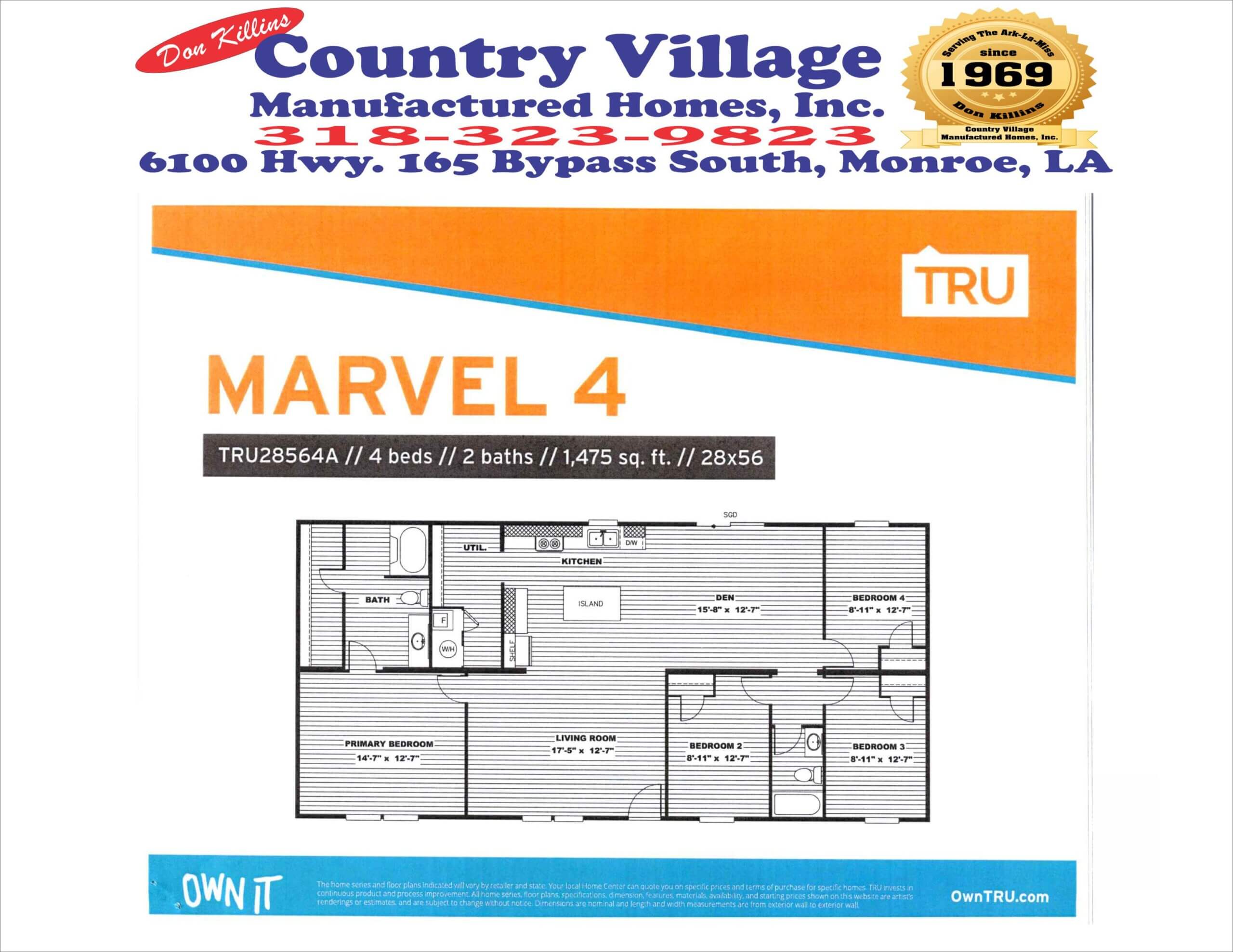 TruMH Marvel 4 28x60 4+2 Floorplan CV
