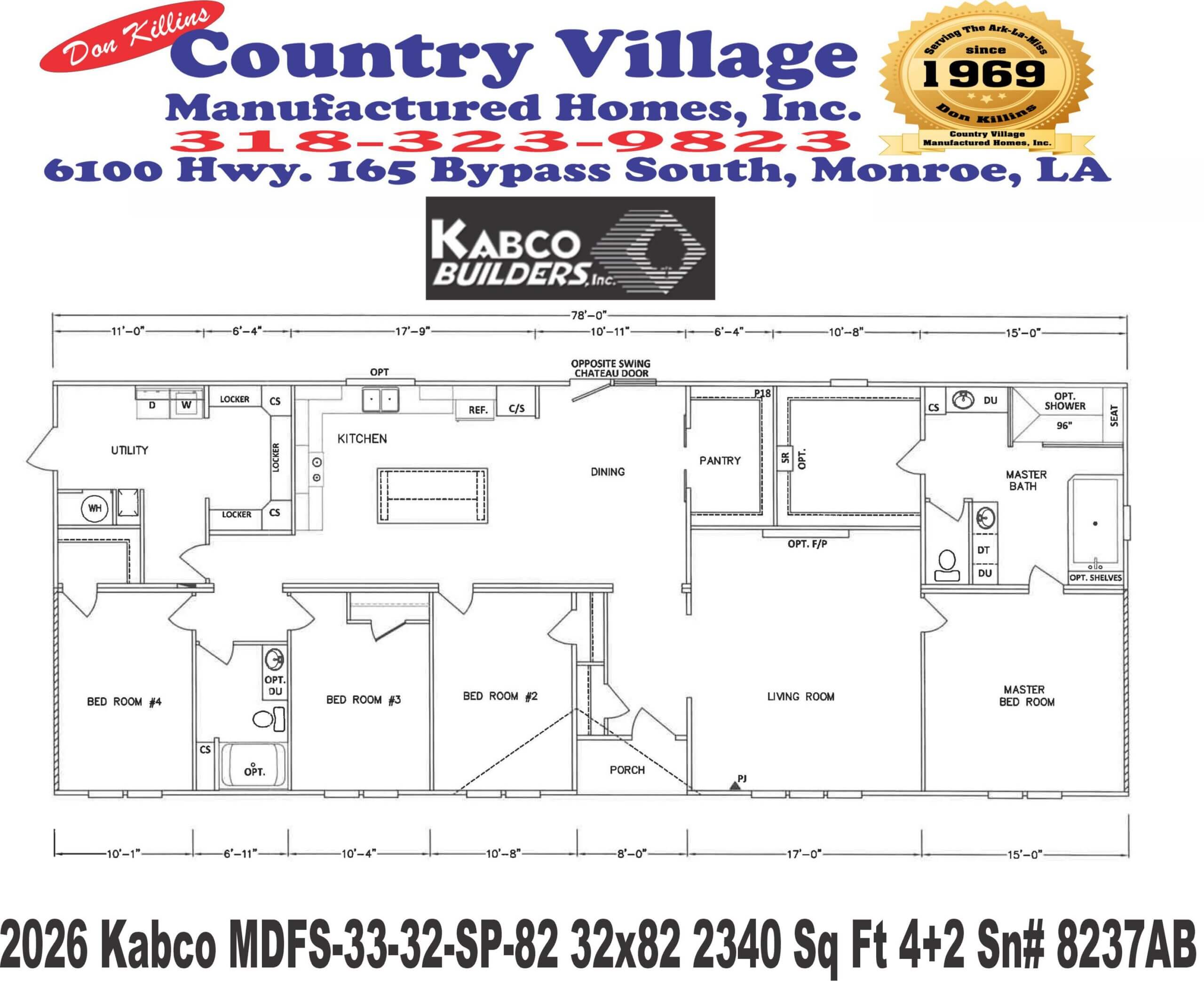 2026 Kabco MDFS-33-32-SP-82 32x80 2340 Sq Ft 4+2 Sn# 8237AB