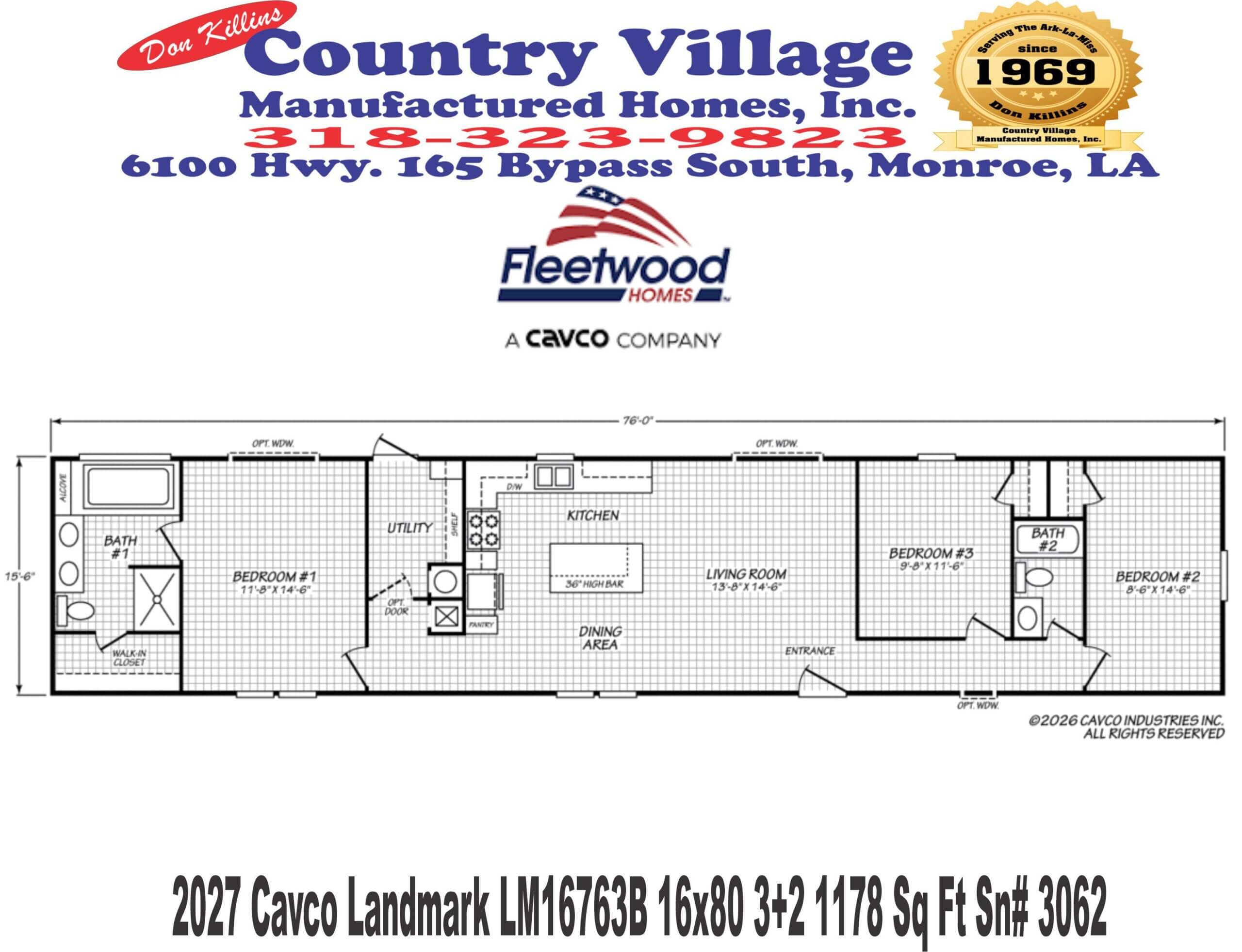 Cavco Landmark 16763B 16x80 3+2
